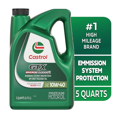 Castrol GTX High Mileage 10W-40 Synthetic Blend Motor Oil, 5 Quarts