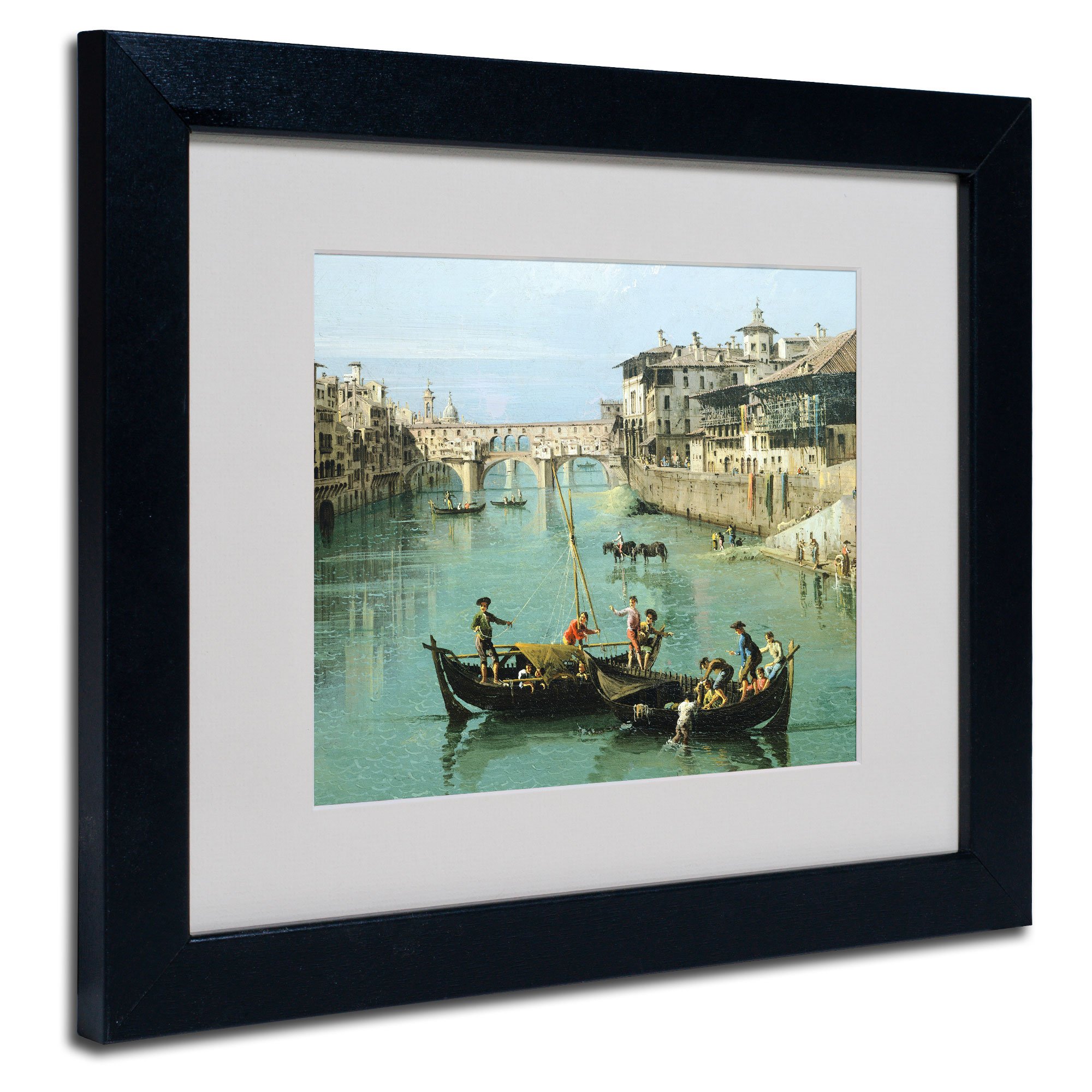 Arno River and Ponte Vecchio by Canaletto with Black Frame Artwork, 11 by 14-Inch