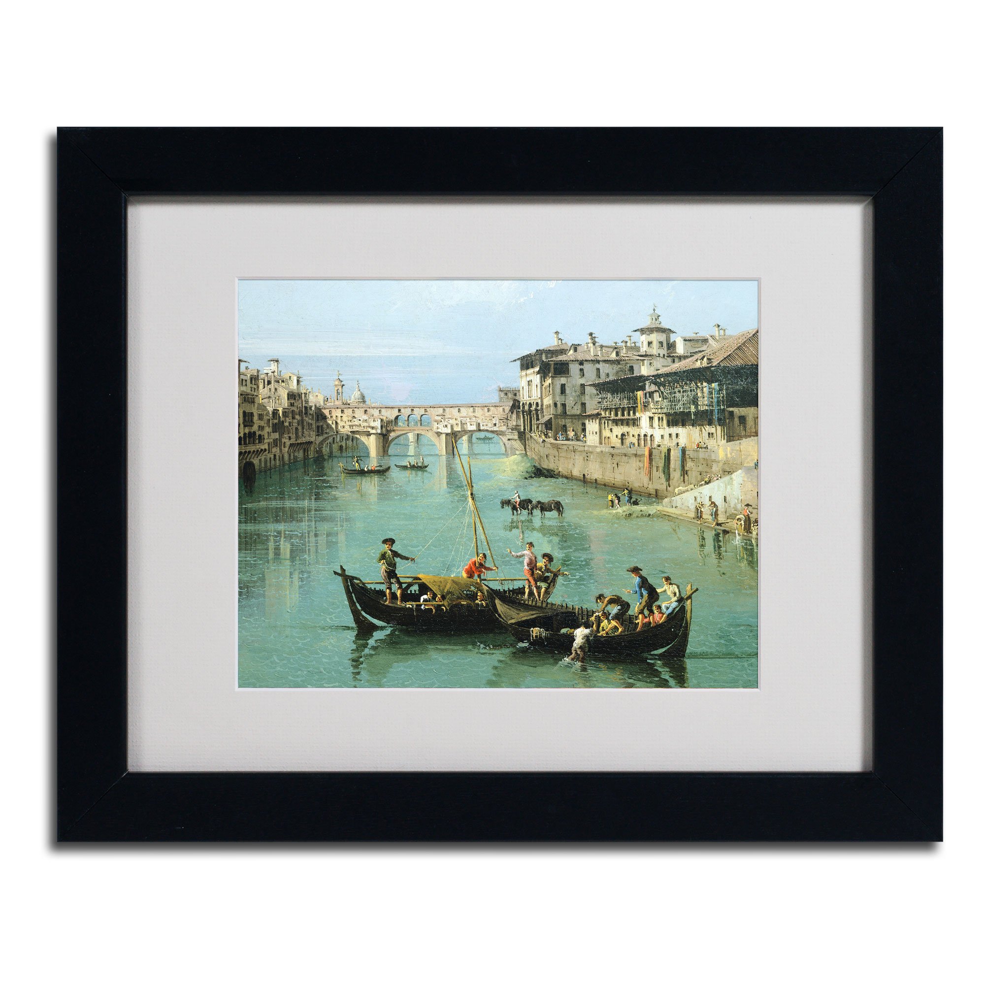 Arno River and Ponte Vecchio by Canaletto with Black Frame Artwork, 11 by 14-Inch