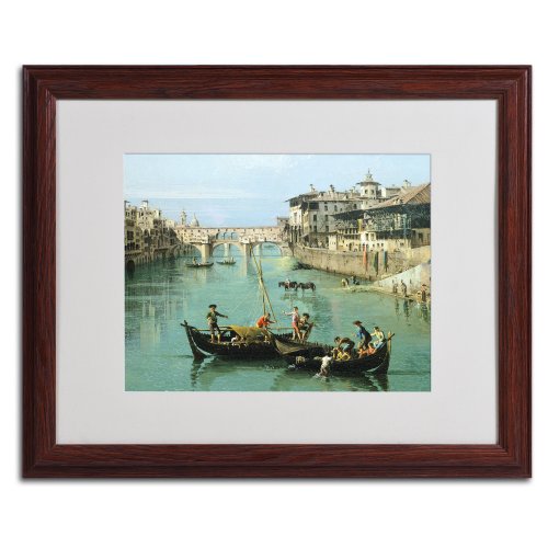 Arno River and Ponte Vecchio by Canaletto with Wood Frame Artwork, 16 by 20-Inch