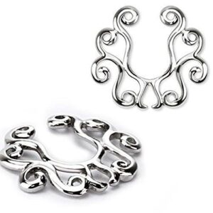 Nipple Rings non pierce pair Non-Piercing Clip On Nipple Ring Tribal Floral Pair