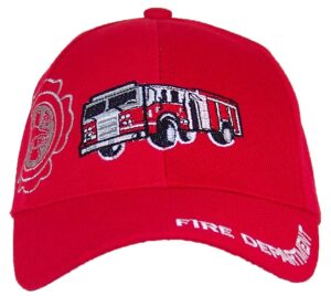 kid/child embroidered fire truck adjustable hook and loop hat (one size) - red