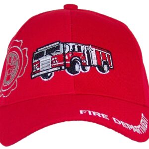 Kid/Child Embroidered Fire Truck Adjustable Hook and Loop Hat (One Size) - Red