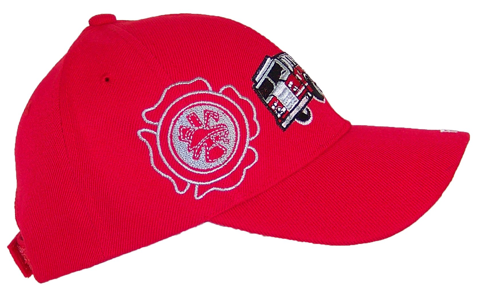 Kid/Child Embroidered Fire Truck Adjustable Hook and Loop Hat (One Size) - Red