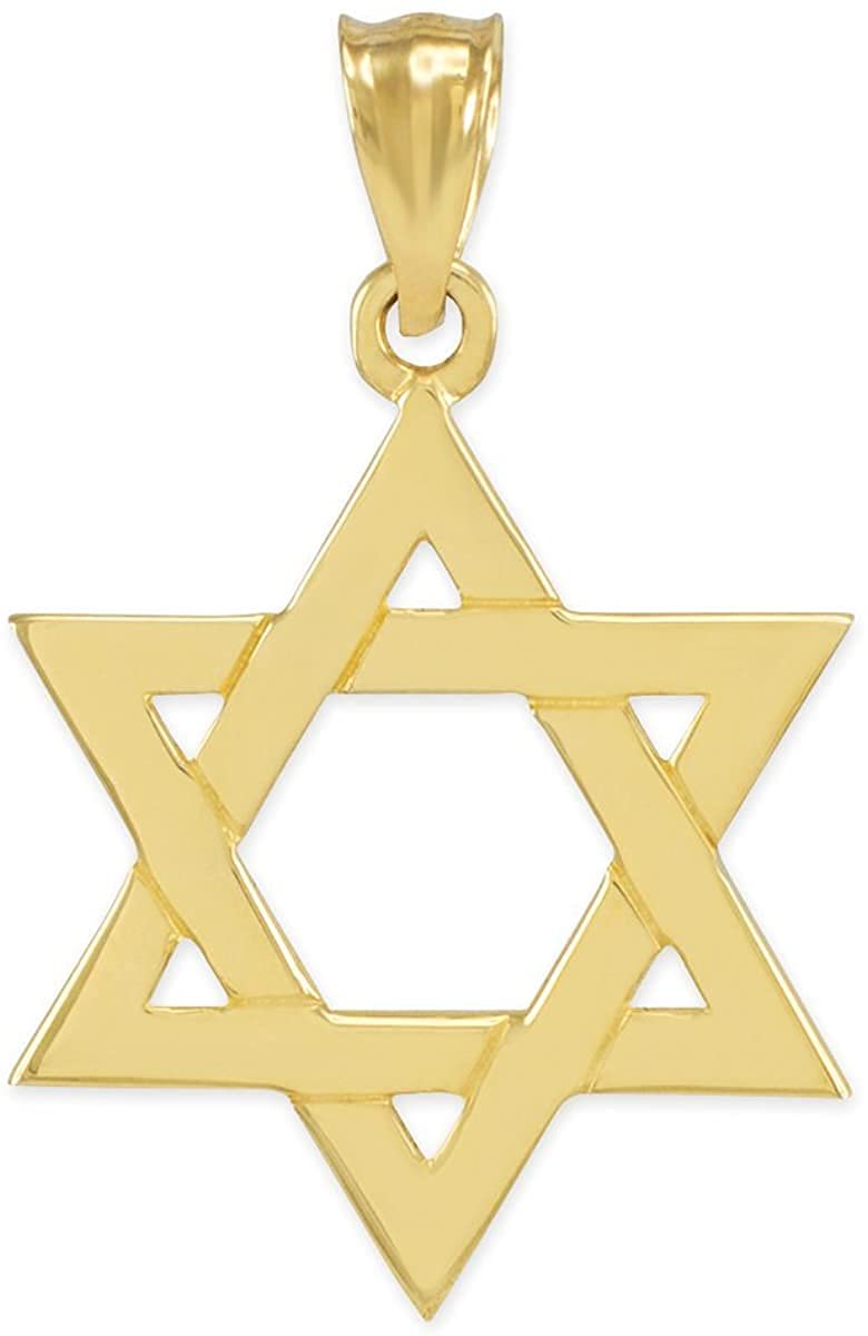 14K Yellow Gold Traditional Jewish Six Pointed Star of David Magen David Hexagram Pendant Charm - 31.75 Millimeters