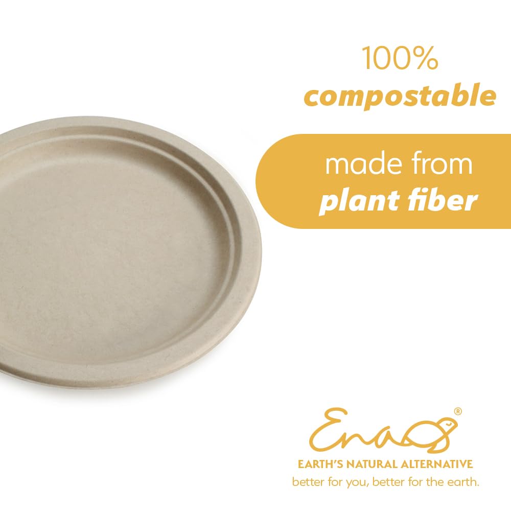 100% Compostable Disposable Paper Plates Bulk [9" 50 Pack], Bamboo Plates, Eco Friendly, Biodegradable, Sturdy Large Dinner Party Plates, Heavy-Duty, Unbleached by Earth's Natural Alternative