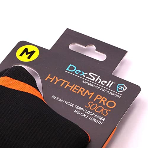 DexShell Waterproof Socks Merino Terry Loop Inner Extreme Cold Weather Outdoor Activities For Men and Women Hytherm Pro, Tangelo Red Stripe, Mid Calf Unisex Large