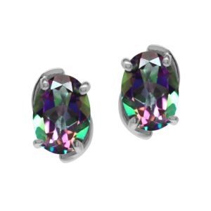 Silvershake 1.8ct. 7x5mm Oval Shape Mystic Fire Topaz 925 Sterling Silver Stud Earrings