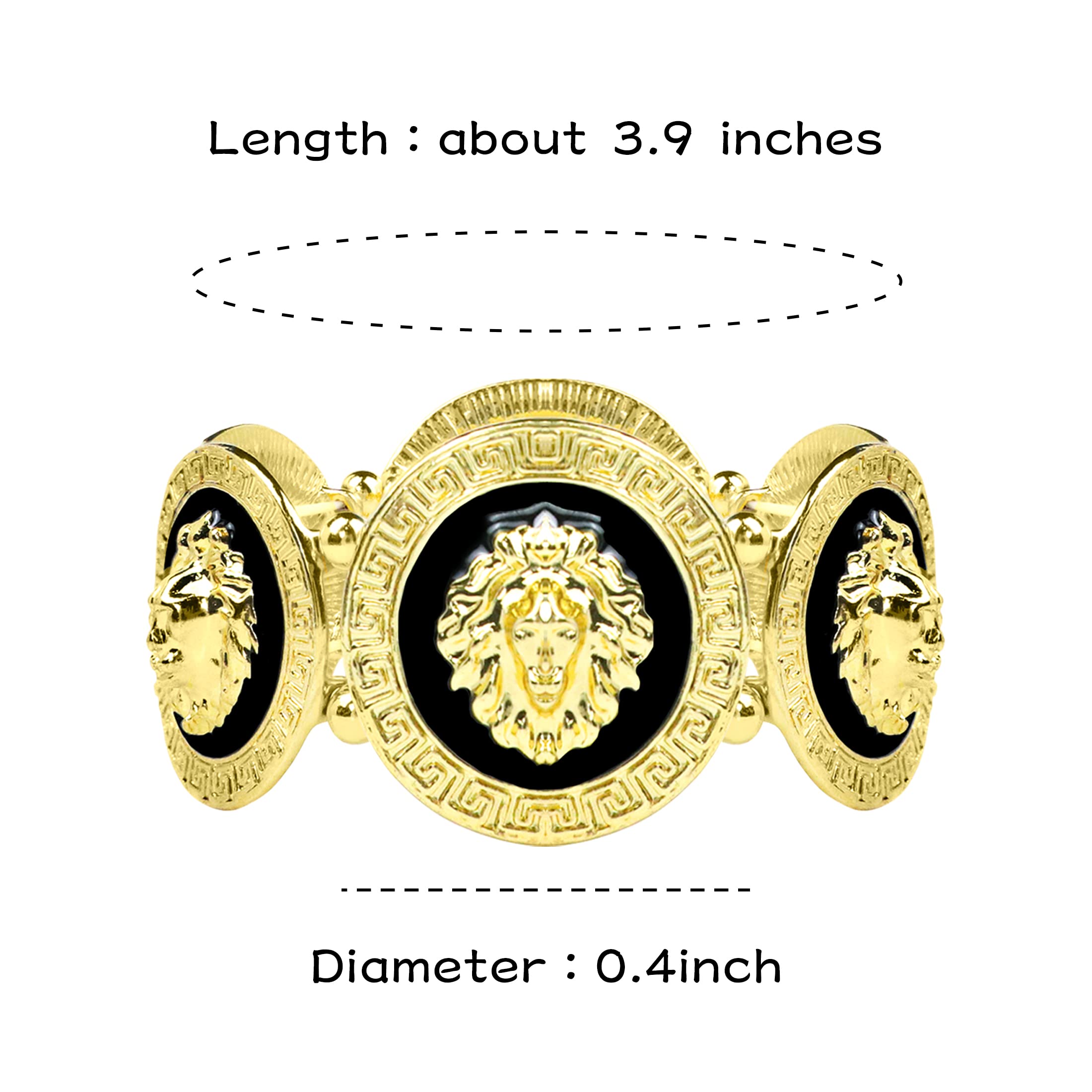 D-Fokes Noble Beautiful Ladies Jewelry Lover Gift Gold Black Lion Head Medal Thickened Stretch Hip Hop Style Gold Lion Head Bracelet