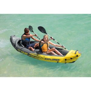 Intex Explorer K2 Yellow 2 Person Inflatable Kayak with Aluminum Oars & Air Pump