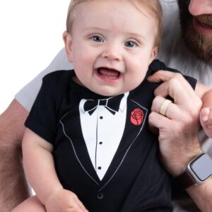 Ann Arbor T-shirt Co. Unisex Baby Tuxedo Baby Funny Infant Humor One Piece-6 Month Black