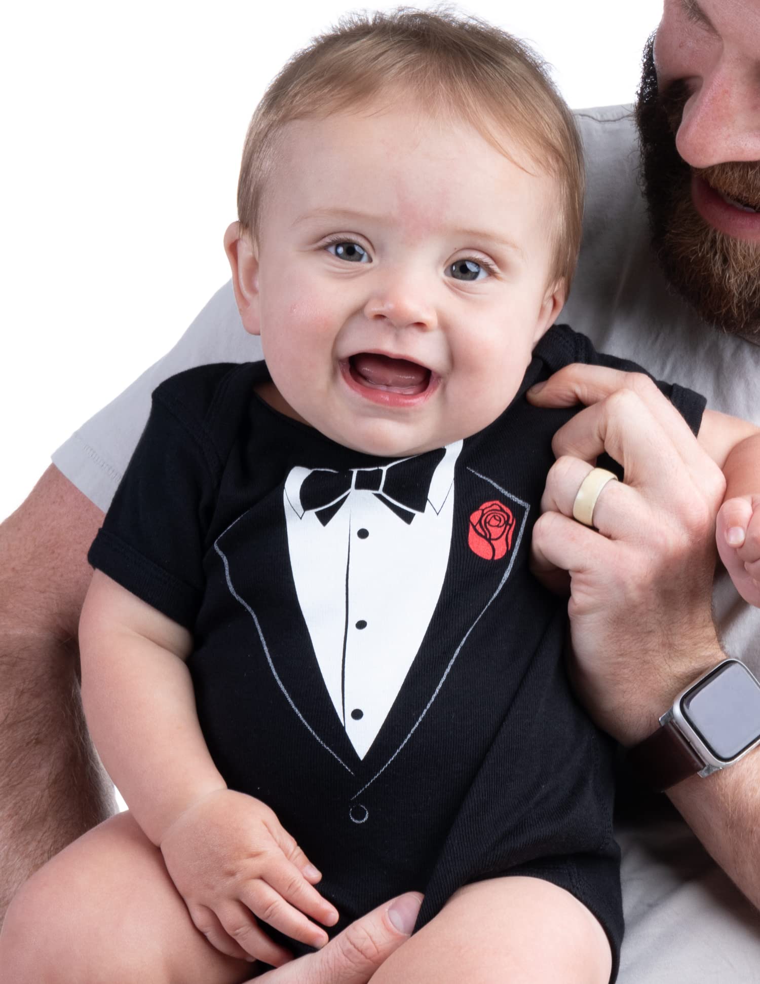 Ann Arbor T-shirt Co. Unisex Baby Tuxedo Baby Funny Infant Humor One Piece-6 Month Black