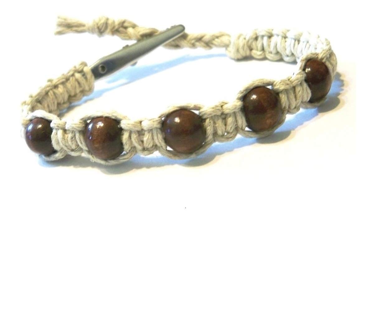 Hempnotic Jewelry Brown Wood Beaded Adjustable Alligator Clip Hemp Bracelet - Handmade