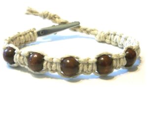 hempnotic jewelry brown wood beaded adjustable alligator clip hemp bracelet - handmade