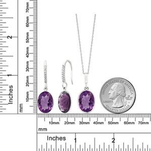 Gem Stone King 925 Sterling Silver Purple Amethyst Pendant and Earrings Jewelry Set For Women (15.00 Cttw, Gemstone Birthstone, Oval 10X14MM, with 18 Inch Silver Chain)