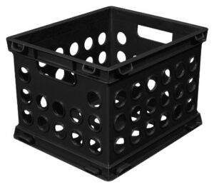 sterilite mini crate, stackable plastic storage bin with handles, organize home, garage, office, school, dorm room, black, 12-pack