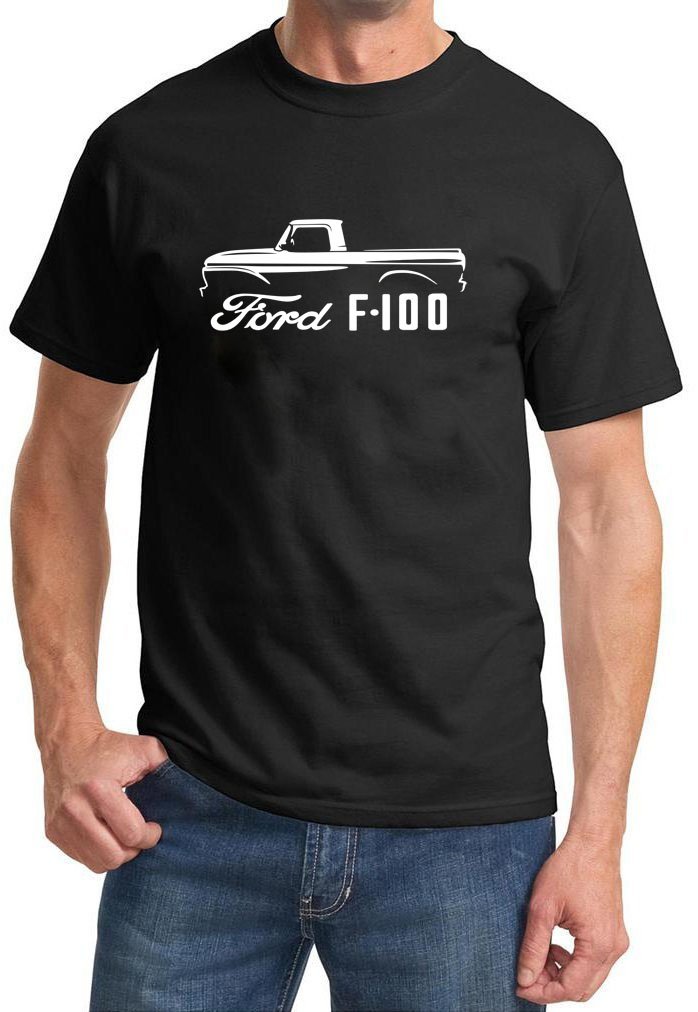 1961-66 Ford F100 Pickup Truck Classic Outline Design Tshirt Black (XL)