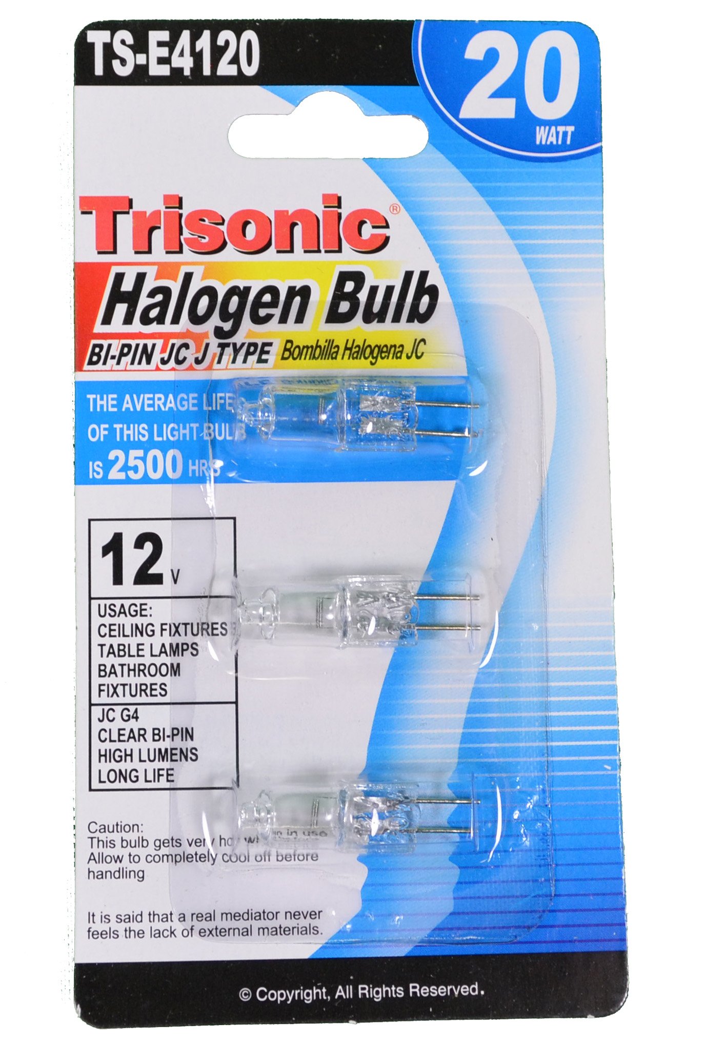 Lot of 6 Halogen Bulbs 20 WATT 120Volt Bi-Pin JC J Type Trisonic TS-E4120