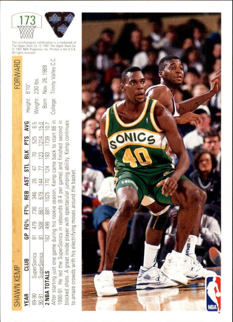 1991 Upper Deck Basketball Card (1991-92) #173 Shawn Kemp