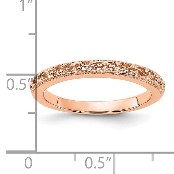 IceCarats 14K Rose Gold 3mm Antique Filigree Wedding Band Ring size 6