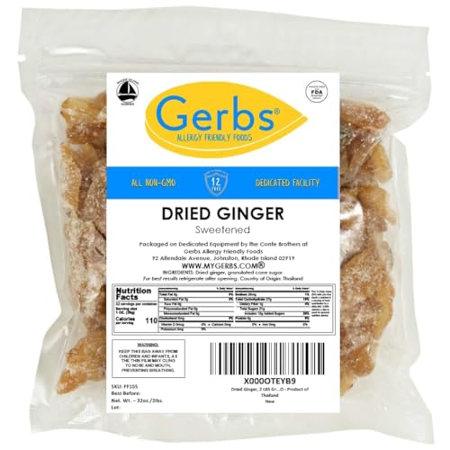 GERBS Dried Ginger 2 LBS. Granulated | Freshly Dehydrated Resealable Bulk Bag | Top Food Allergy Free | Sulfur Dioxide Free | Facilitates weight loss by improving digestion| Gluten & Peanut Free