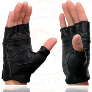 Milwaukee Leather SH216 Men's Black Leather Gel Padded Palm Fingerless Motorcycle Hand Gloves W/Breathable ‘Open Knuckle’ - Large