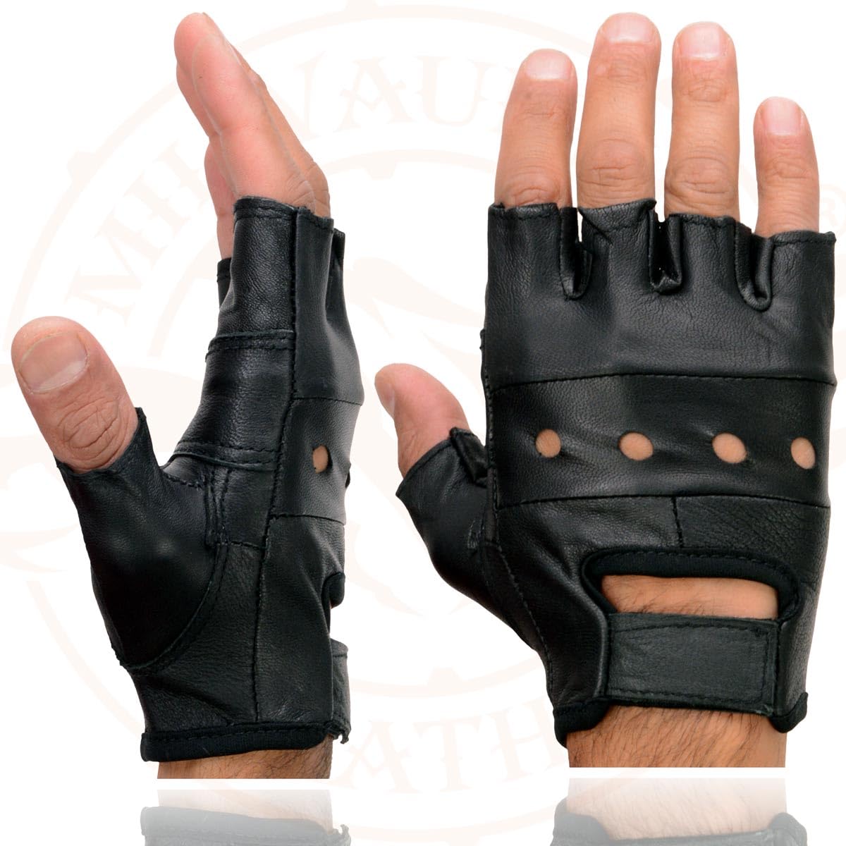 Milwaukee Leather SH216 Men's Black Leather Gel Padded Palm Fingerless Motorcycle Hand Gloves W/Breathable ‘Open Knuckle’ - Large