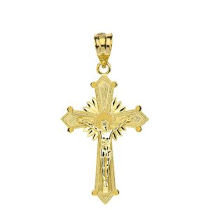 10K Yellow Gold Natal Starburst Crucifix Jesus Christ on the Holy Cross Pendant Charm