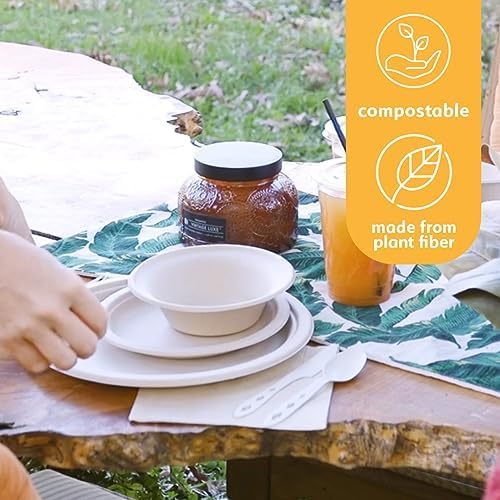 100% Compostable Paper Bowls (11.5oz, Pack of 50) Soup Bowls, Pasta Bowls, Cereal, Salad, Ice Cream, Disposable Bamboo Small Bowls, Biodegradable, Unbleached by Earth's Natural Alternative