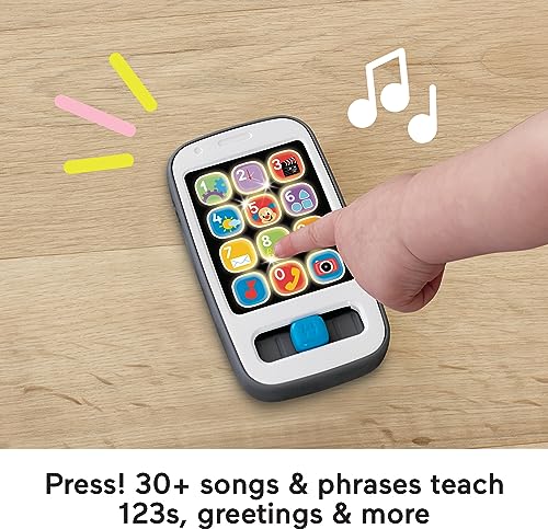 Fisher-Price Laugh & Learn Baby & Toddler Toy Smart Phone with Music Lights & Learning Songs for Ages 6+ Months, Gray