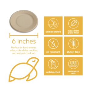 100% Compostable Disposable Paper Plates Bulk [6" 50 Pack], Bamboo Plates, Eco Friendly, Biodegradable, Sturdy Small Dessert Party Plates, Heavy-Duty, Unbleached by Earth's Natural Alternative