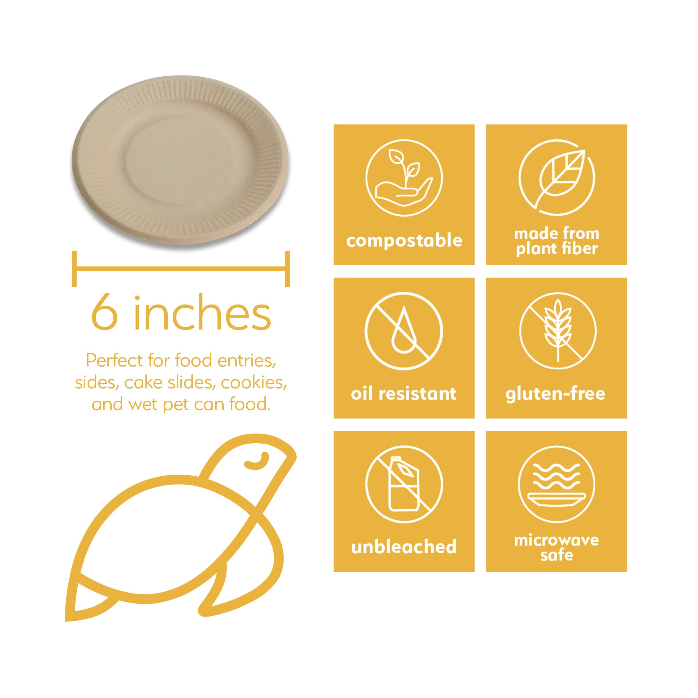 100% Compostable Disposable Paper Plates Bulk [6" 50 Pack], Bamboo Plates, Eco Friendly, Biodegradable, Sturdy Small Dessert Party Plates, Heavy-Duty, Unbleached by Earth's Natural Alternative