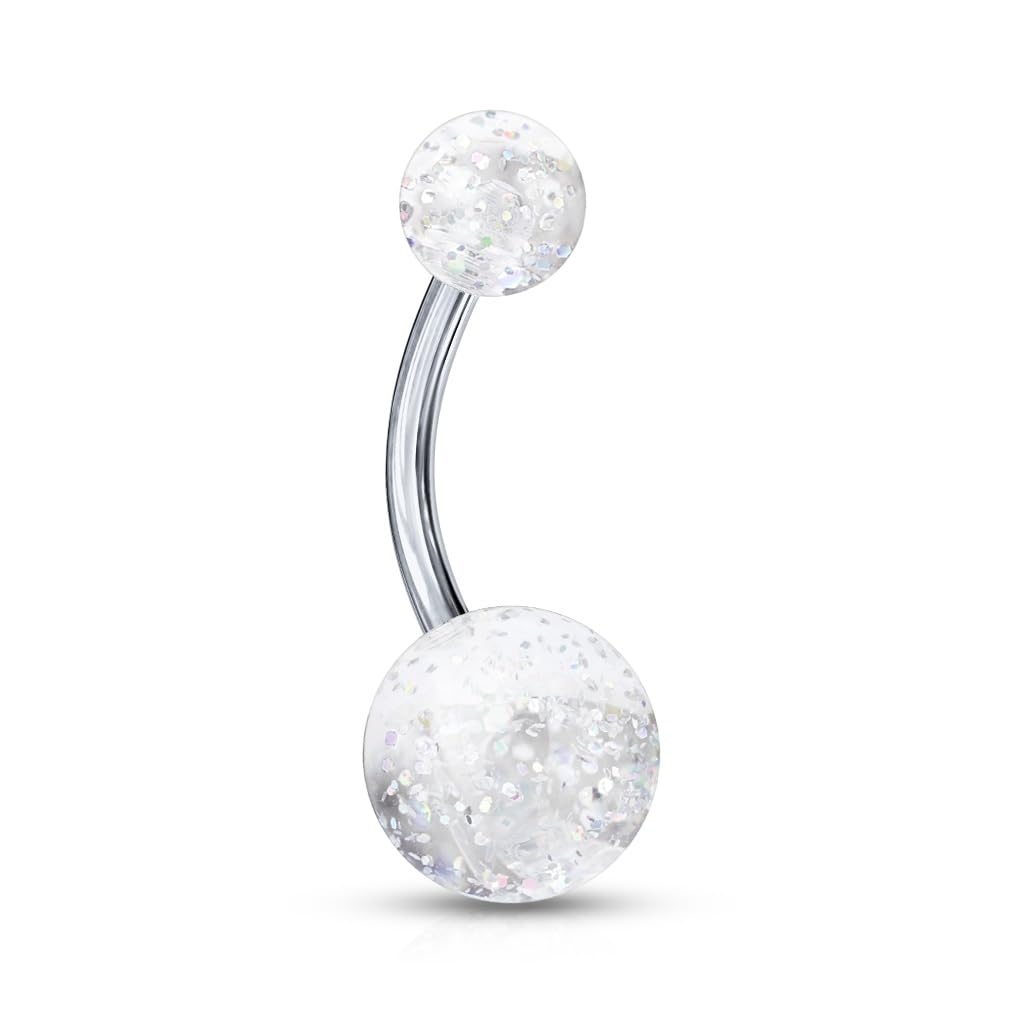 Forbidden Body Jewelry Belly Button Rings Clear Ultra Glitter Double Ball Belly Ring Titanium Navel Ring