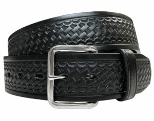 utility uniform work belt w/simple single prong buckle one piece full grain leather basketweave embossed belt 1-3/4"(45mm) wide (black, 40)