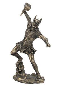 unicorn studio bronze finish norse god thor with hammer statue sculpture viking mythology