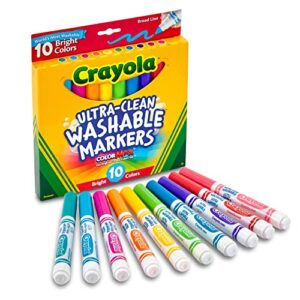 Crayola Ultra Clean Washable Markers (10 Count), Broad Line Markers For Kids, Great For Crafting & School Supplies, Nontoxic