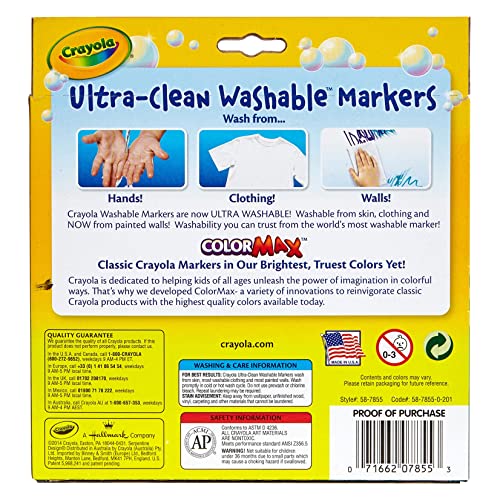 Crayola Ultra Clean Washable Markers (10 Count), Broad Line Markers For Kids, Great For Crafting & School Supplies, Nontoxic