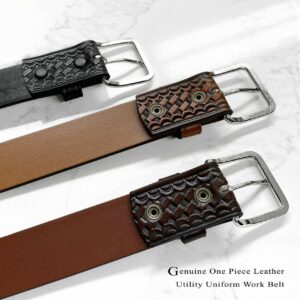 Utility Uniform Work Belt w/Simple Single Prong Buckle One Piece Full Grain Leather Basketweave Embossed Belt 1-1/2"(38mm) Wide (Black, 36)