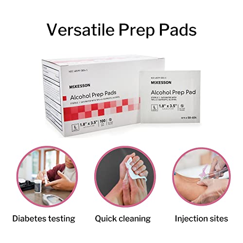 McKesson Alcohol Prep Pads, 2-Ply 70% Isopropyl Alcohol Individually Wrapped Wipes, 100 Count, 1 Pack