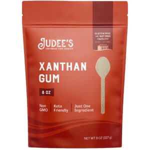 judee's xanthan gum - 8 oz - baking supplies - delicious and 100% gluten-free - great for keto syrups, soups, and sauces - enhances texture and thickens dough and baked goods