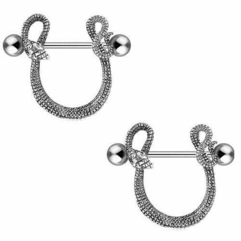 Nipple Ring Bars Shield Entwined Snake Body Jewelry Pair 14 Gauge [Jewelry]