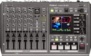 roland vr-3ex all-in-one av mixer with built-in usb port for web streaming and recording, 2.5" multiview touchscreen monitor, standard definition 16:9 mixing engine, scalers on channel 4 and output