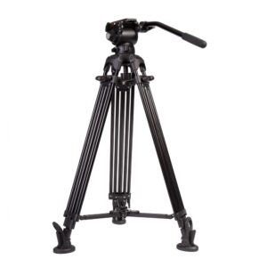 E-Image 2 Stage Aluminum Video Tripod w/GH03 Fluid Pan/Tilt Video Head, Maximum Height: 66.5″, 75mm Bowl, Variable Tilt/Drag, 11lb Capacity (EG03A2) - Black