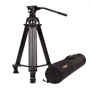 E-Image 2 Stage Aluminum Video Tripod w/GH03 Fluid Pan/Tilt Video Head, Maximum Height: 66.5″, 75mm Bowl, Variable Tilt/Drag, 11lb Capacity (EG03A2) - Black