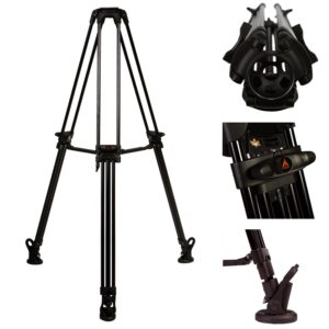 E-Image 2 Stage Aluminum Video Tripod w/GH03 Fluid Pan/Tilt Video Head, Maximum Height: 66.5″, 75mm Bowl, Variable Tilt/Drag, 11lb Capacity (EG03A2) - Black