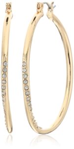 guess goldtone pave crystal glass stone twisted hoop earrings