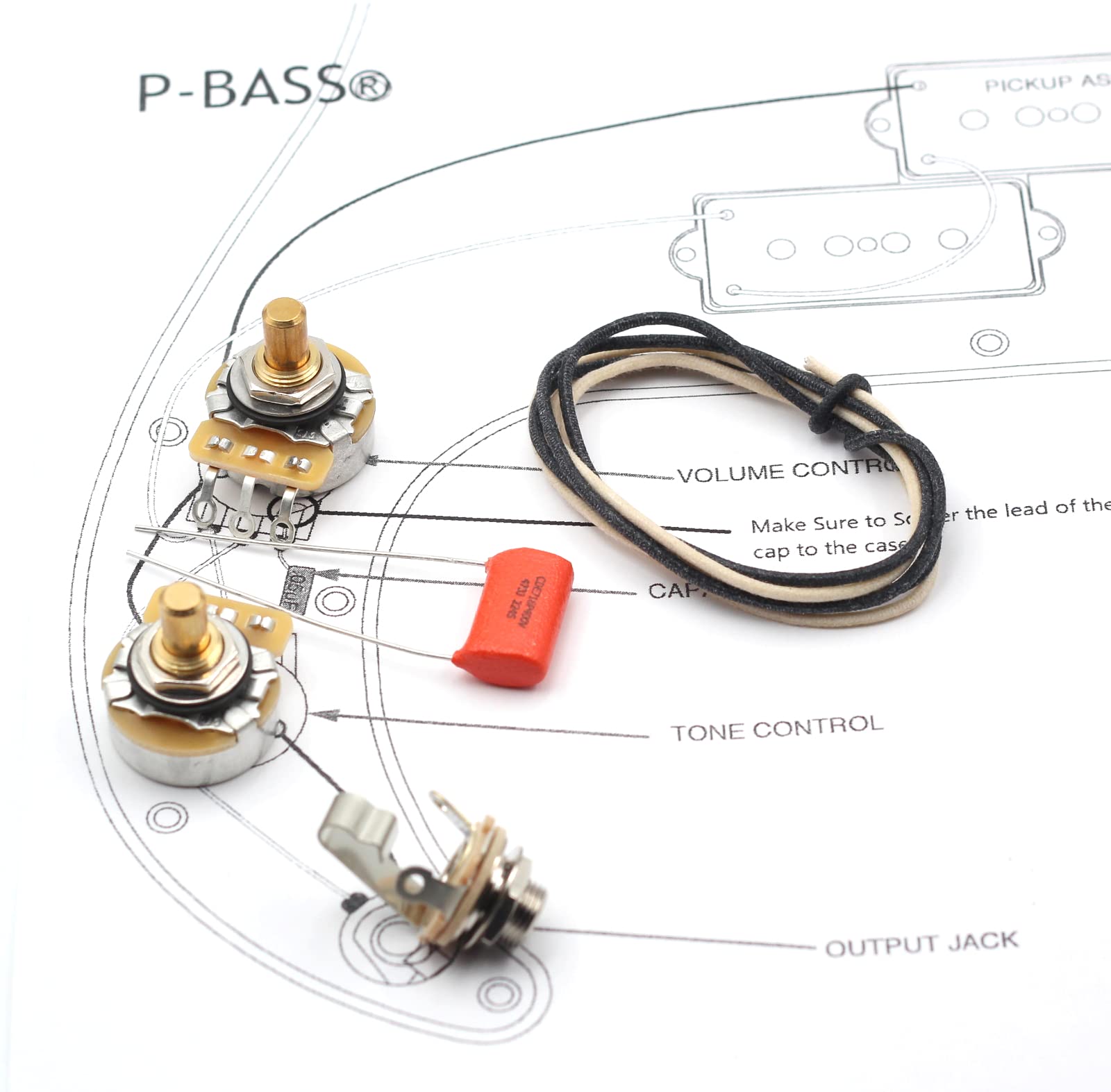 TAOT Wiring Kit for Precision Bass P-Bass - Orange Drop Cap