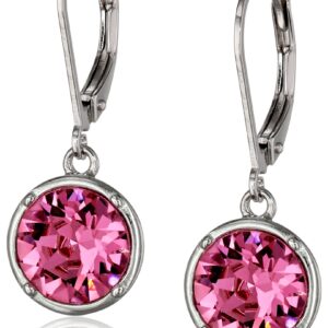 Amazon Collection Sterling Silver Rose Pink Round Leverback Dangle Earrings