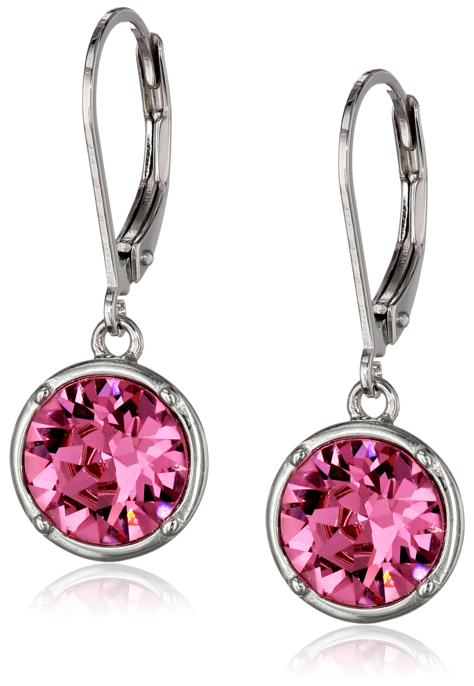 Amazon Collection Sterling Silver Rose Pink Round Leverback Dangle Earrings