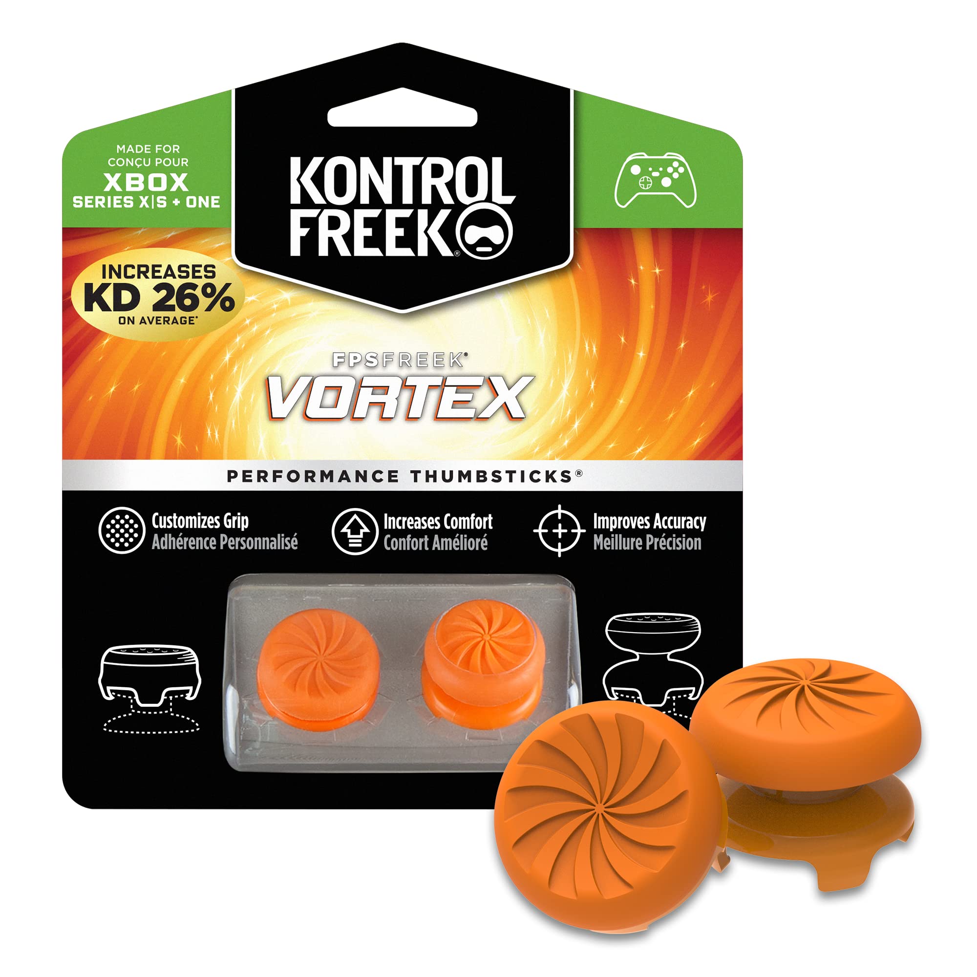 KontrolFreek FPS Freek Vortex for Xbox One and Xbox Series X Controller | Performance Thumbsticks | 1 High-Rise Convex, 1 Mid-Rise Concave | Orange